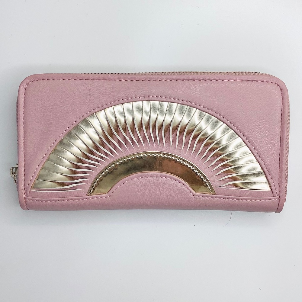 Urban Outfitters Long Zip Wallet Mauve Soft Pink Gold Metallic Pleats